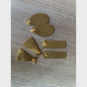 Set of 3 Hammered Matte-Gold Statement Earrings (Made in India)